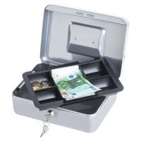 Ящик для денег, печатей, 90х180х250мм, ключевой замок, серебристый, BRAUBERG 291059