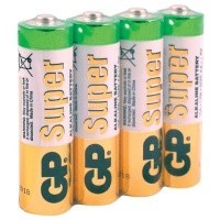 Батарейки КОМПЛЕКТ 4 шт., GP Super, AA (LR06, 15А), алкалин., пальчик., в пленке, 454090