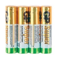 Батарейки КОМПЛЕКТ 4 шт., GP Super, AAA (LR03, 24А), алкал., мизинчик., в пленке, 454089