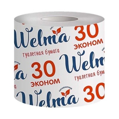 Бумага туал. Эконом, 1 слой, белая, 30м WELMA (на втулке)