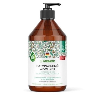 Шампунь "Интенсивное увлажнение и блеск", 750мл SYNERGETIC (с дозатором, бессульфатный)
