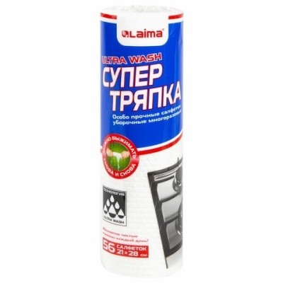 Салфетки СУПЕР ТРЯПКА 21х28см, LAIMA ULTRA WASH 607996 (56шт/рул)
