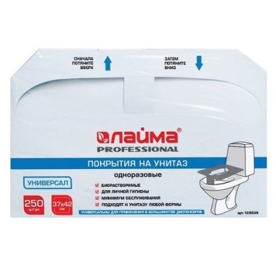 Покрытия на унитаз индивид., бумажные, белые, UNIVERSAL, 37x42см, 1/2-слож.. (250шт/уп) Лайма 129539