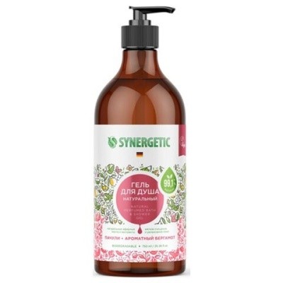 Гель для душа "Пачули и ароматный бергамот", 750мл SYNERGETIC натуральный биоразлагаемый