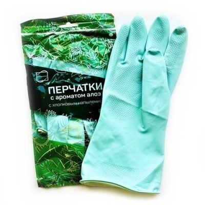 Перчатки латекс. с ароматом АЛОЭ, х/б нап., р.M (зеленые) 139597/609364
