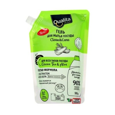 Средство для мытья посуды Green Tea@Aloe, 500мл QUALITA (дой-пак)