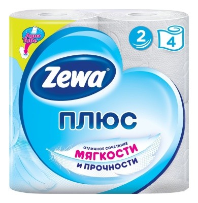 Бумага туал. 2 слоя (4рулх23м/уп) ZEWA Plus (белая)