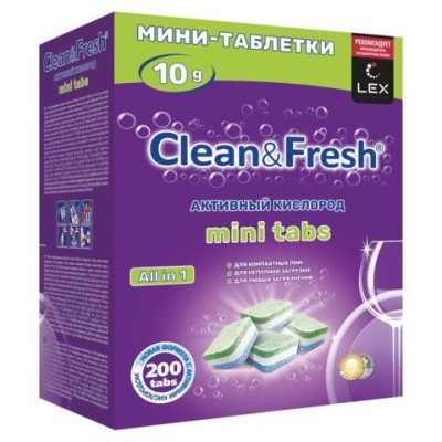 Таблетки для мытья посуды в посудом. машине (200шт/уп), CLEAN&FRESH All-in-1 MINI TABS 609702