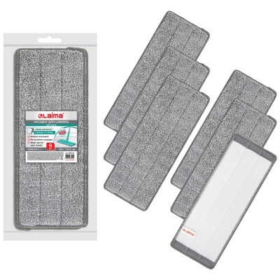 Насадки МОП для швабры (кармашки с 2-х сторон) КОМПЛЕКТ 6шт., микрофибра, 33х12,5см, LAIMA 608144