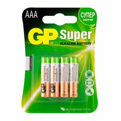 Батарейки КОМПЛЕКТ 4 шт., GP Super, AAA (LR03, 24А), мизинчик., блистер, 450436 Батарейки КОМПЛЕКТ 4 шт., GP Super, AAA (LR03, 24А), мизинчик., блистер, 450436