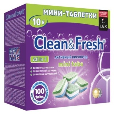 Таблетки для мытья посуды в посудом. машине (100шт/уп), CLEAN&FRESH All-in-1 MINI TABS 609701
