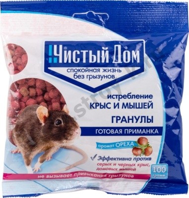 Гранулы от крыс и мышей, 100г Чистый дом (с запахом ореха; сыра)