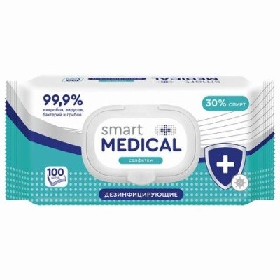 Салфетки дезинф., спиртовые SMART MEDICAL, 100штук 630753 (с клапаном)