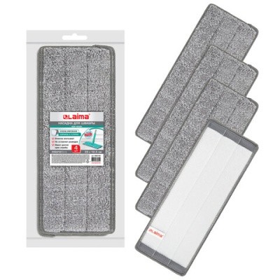 Насадки МОП для швабры (кармашки с 2-х сторон) КОМПЛЕКТ 4шт., микрофибра, 33х12,5см, LAIMA 608146