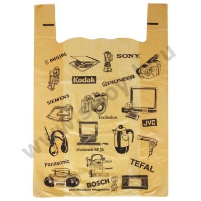 Пакет "майка" ЭЛЕКТРОН (43+20х64) 18мкрн желтая (50шт/уп) 