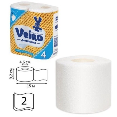 Бумага туал. 2 слоя, Домашняя VEIRO (4рулх15м)
