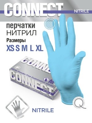 Перчатки нитрил. Connect Nitrile р.XL, 90 пар/уп (голубые, смотр., неопудр., нестер.)