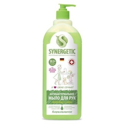 Мыло жидкое антибакт., антизапах ЛЕМОНГРАСС И МЯТА, 1л SYNERGETIC Мыло жидкое антибакт., антизапах ЛЕМОНГРАСС И МЯТА, 1л SYNERGETIC