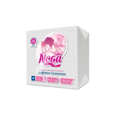 Салфетки бумажные стол. белые 24х24см 1 слой (100л/уп) 