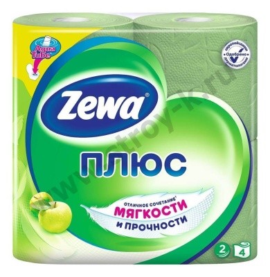 Бумага туал. 2 слоя  (4рул/уп) ZEWA Plus (аромат яблока)