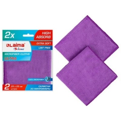 Набор салфеток из микрофибры 25х25см, 280г/м2, LAIMA 607789 (2 шт/уп)