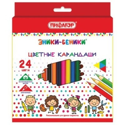 Карандаши цветные ПИФАГОР, 24 цвета, 181348 "ЭНИКИ-БЕНИКИ" (шестигранные, натуральное дерево) 