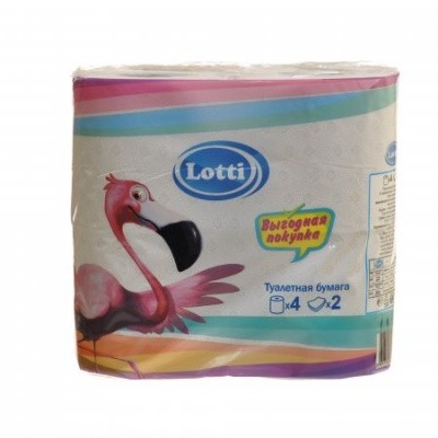 Бумага туал. 2 слоя (4рулх13,5м/уп) ФЛАМИНГО, LOTTI ЛОТТИ