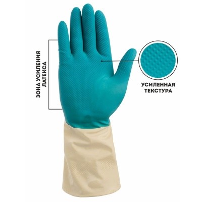 Перчатки хозяйственные латексные Komfi M (бежевый + бирюзовый)