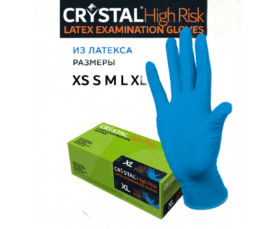 Перчатки латекс., СИНИЕ, н/с, н/о, CRYSTAL HIGH RISK, р.M (25 пар/уп)