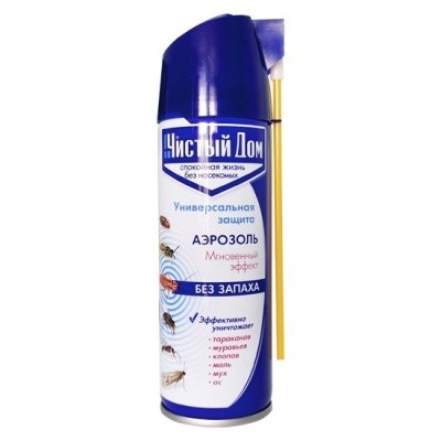 Аэрозоль от летающих и ползающих насекомых, 150мл Чистый дом Аэрозоль от летающих и ползающих насекомых, 150мл Чистый дом