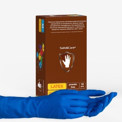 Перчатки латексные, повыш. прочности, «Safe&Care»® DL210 р.S (25 пар/уп)