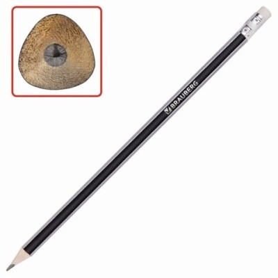 Карандаш чернограф. BRAUBERG "Alderida", с резинкой, 180611/180610