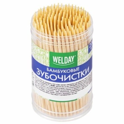 Зубочистки бамбук. в индив. упак. (200 шт/уп) WELDAY, 607567 в диспенсере