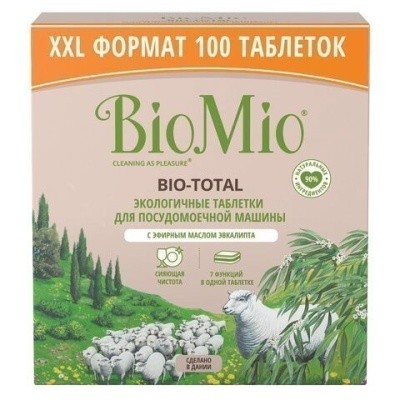 Таблетки для мытья посуды в пмм BIOMIO "Эвкалипт" (100шт/уп) водораств. оболочка 608860 Таблетки для мытья посуды в пмм BIOMIO "Эвкалипт" (100шт/уп) водораств. оболочка 608860