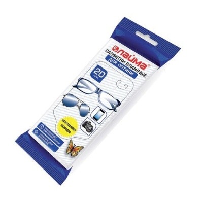 Салфетки влажные "ДЛЯ ОПТИКИ (очки, объективы)", (20шт/уп) Лайма 605661