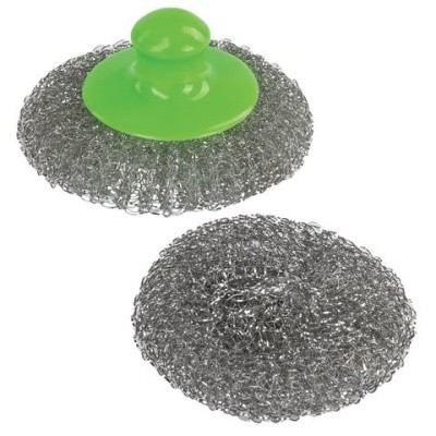 Губка-мочалка для посуды металл., пластик. ручка, с запасной насадкой, 20г, LAIMA 605034