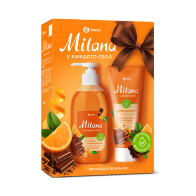 Набор подар. АПЕЛЬСИН В ШОКОЛАДЕ Milana (жидкое мыло 300мл + крем для рук 80мл) GRASS 300577