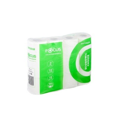 Бумага туал., белая целл., 2 слоя, (12рулх15м) FOCUS ECONOMIC 5071518