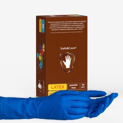 Перчатки латексные, повыш. прочности, «Safe&Care»® DL214 р.S (25 пар/уп)
