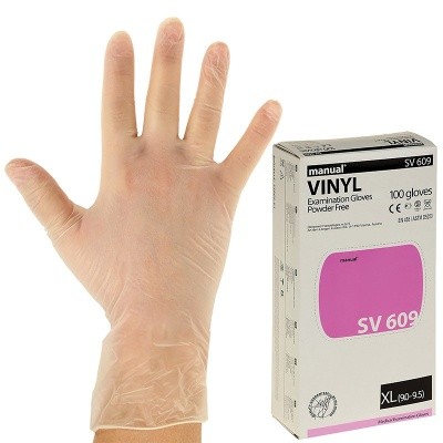 Перчатки виниловые MANUAL SV609 р.L 8,5 (100шт/50пар/кор) 630056