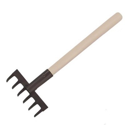 Грабли малые, 6 зубьев, витые, с дерев. черенком (общая длина 40см, рабочая часть 20см)