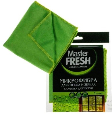 Салфетка микрофибра для стекол и зеркал 30х30см, Master FRESH (зеленая)