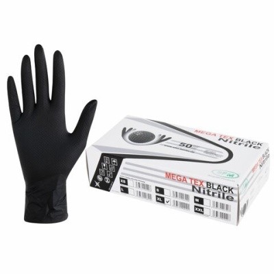 Перчатки нитрил., р.XL (25пар/50шт) SFM MEGA TEX BLACK, Германия 631403 (черные)