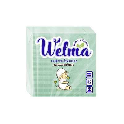 Салфетки бум. стол. 24х24см 2 слоя (50л/уп) WELMA (пастельные тона)