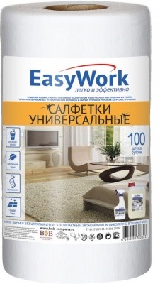 Салфетка вискозная, белая, 22,3х25см, EasyWork (100шт/рулон)  