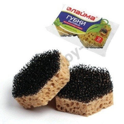 Губки бытовые, крупнопористый поролон 2,9х9,2х8см ЛАЙМА (2шт/уп) 601563
