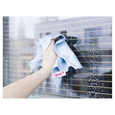 Салфетка для мытья стекол, микрофибра, 30х30см, голубая, 280г/м2, YORK, 26150 608402