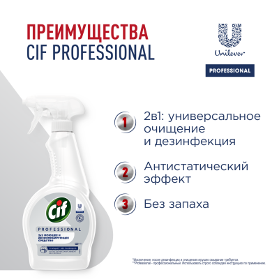 Средство моющее и дезинфиц. 2-в-1, 500мл CIF PROFESSIONAL (СИФ)