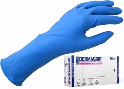 Перчатки латексные DERMAGRIP High Risk р.M 7-8 (голубые) 25 пар/уп (Честный знак)