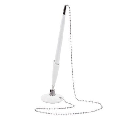 Ручка шариковая настольная BRAUBERG "Стенд-Пен Уайт1", СИНЯЯ, цепочка, корпус белый, 141044